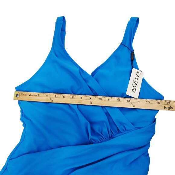 Womens Blue One-Piece Swimsuit  Adjustable Straps & Ruched Front  Aimage Size XL - Picture 5 of 7